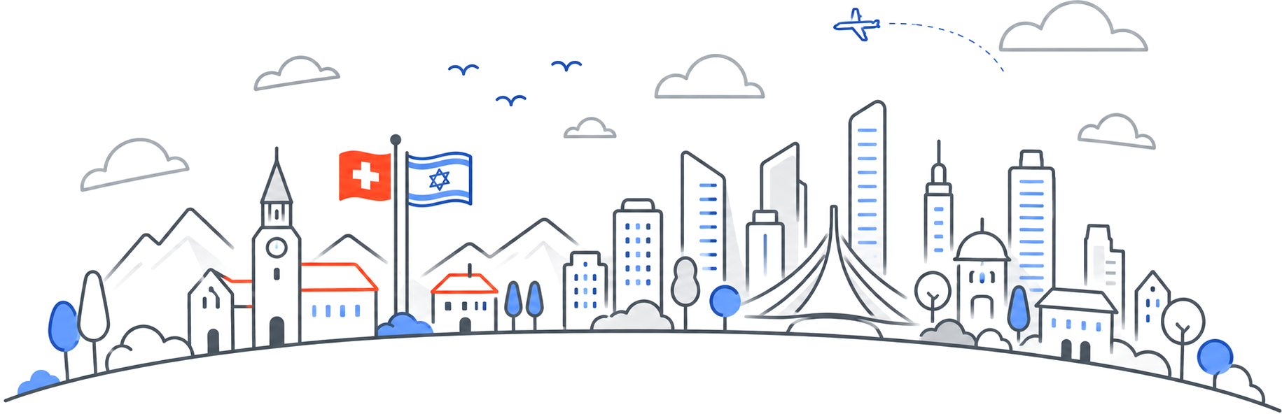 Illustration of Swiss and Israeli skylines connected
